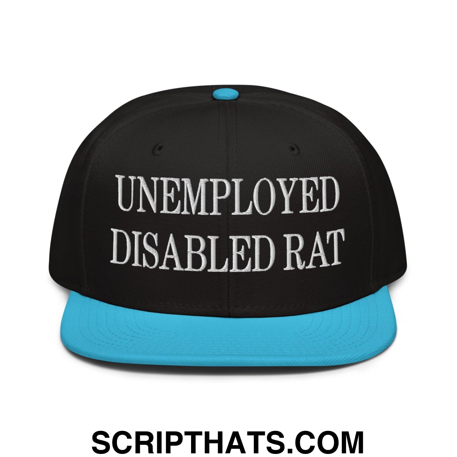 Unemployed Disabled Rat Embroidered Flat Brim Bill Snapback Hat Aqua blue Black Black