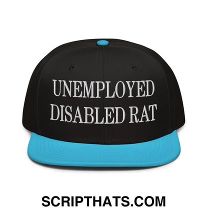 Unemployed Disabled Rat Embroidered Flat Brim Bill Snapback Hat Aqua blue Black Black