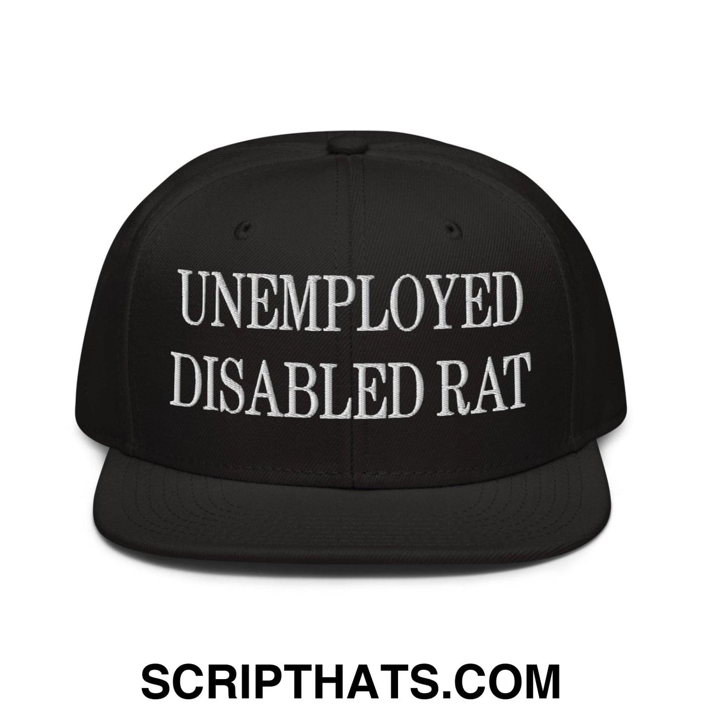 Unemployed Disabled Rat Embroidered Flat Brim Bill Snapback Hat Black