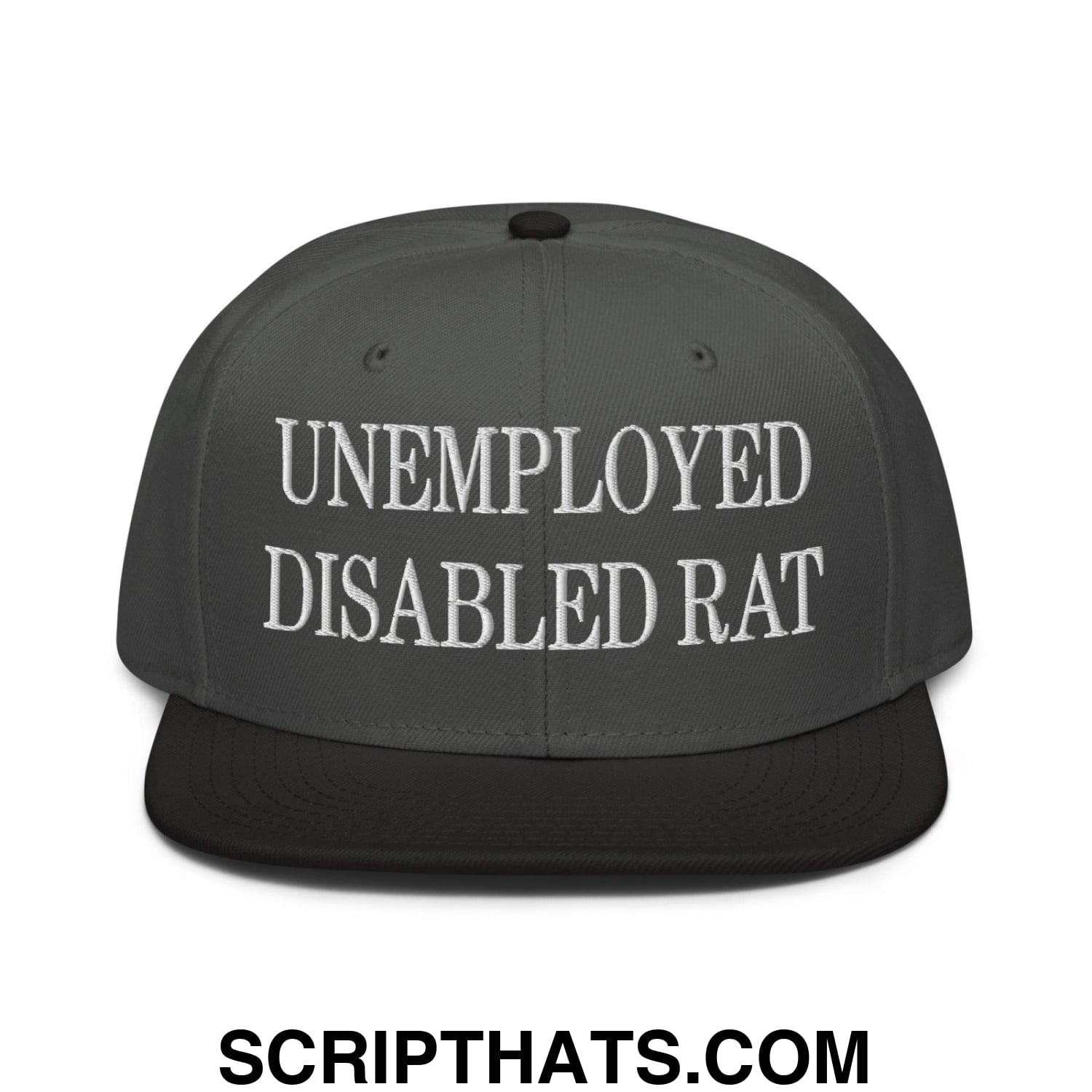 Unemployed Disabled Rat Embroidered Flat Brim Bill Snapback Hat Black Charcoal gray Charcoal gray