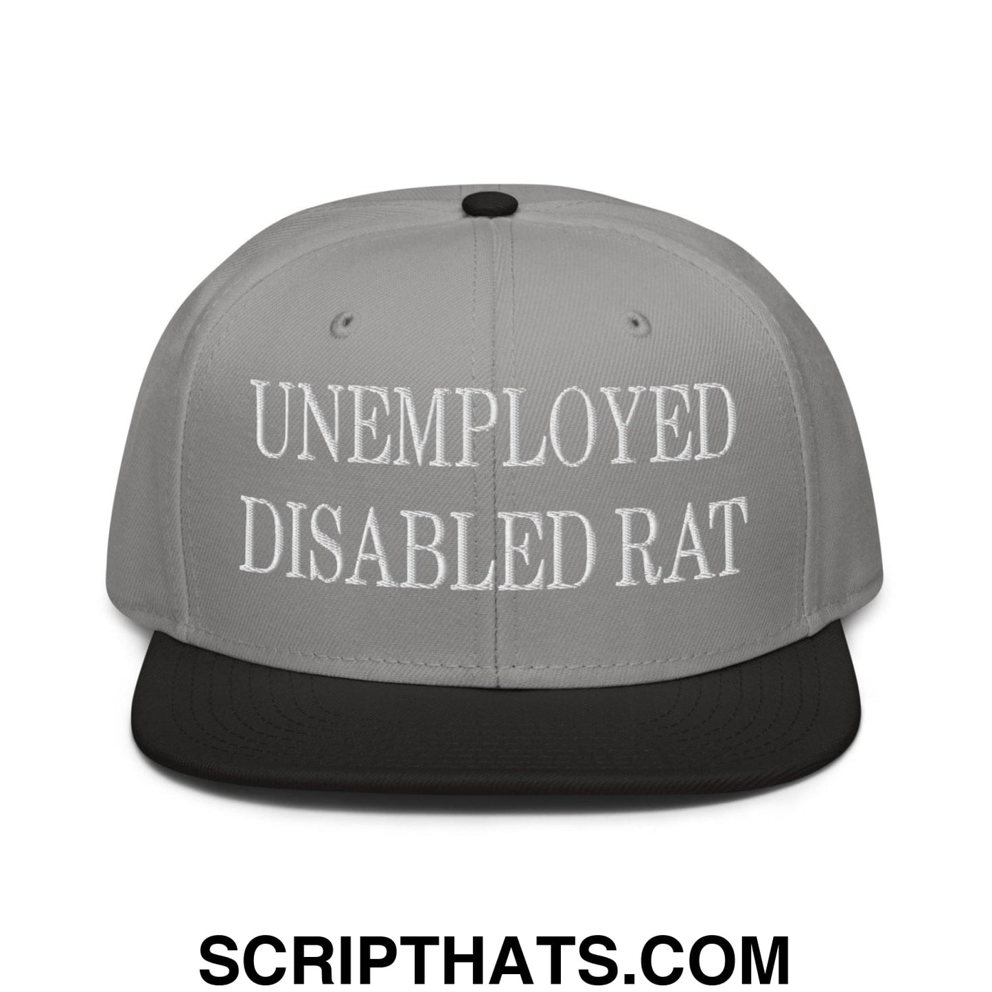 Unemployed Disabled Rat Embroidered Flat Brim Bill Snapback Hat Black Gray Gray