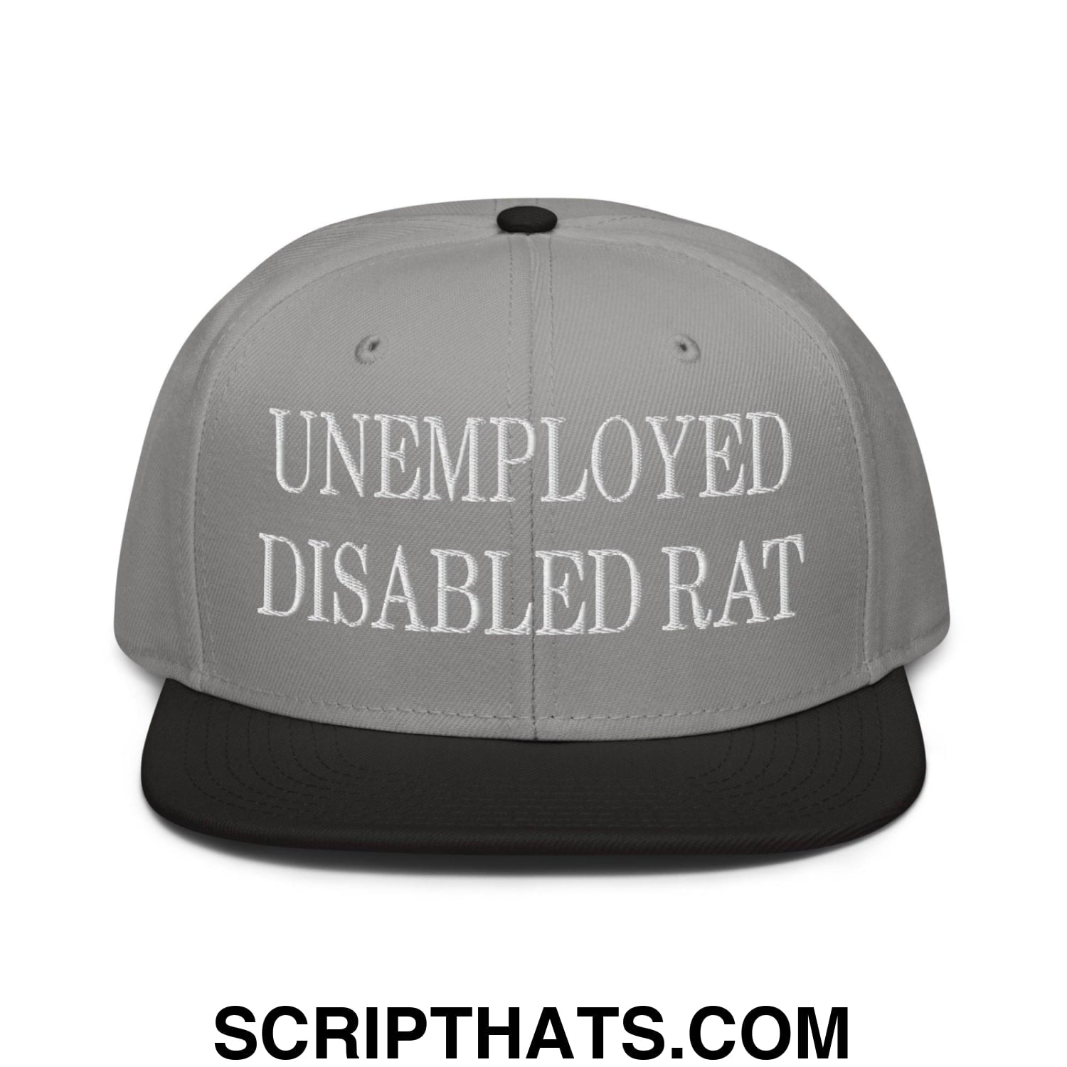 Unemployed Disabled Rat Embroidered Flat Brim Bill Snapback Hat Black Gray Gray