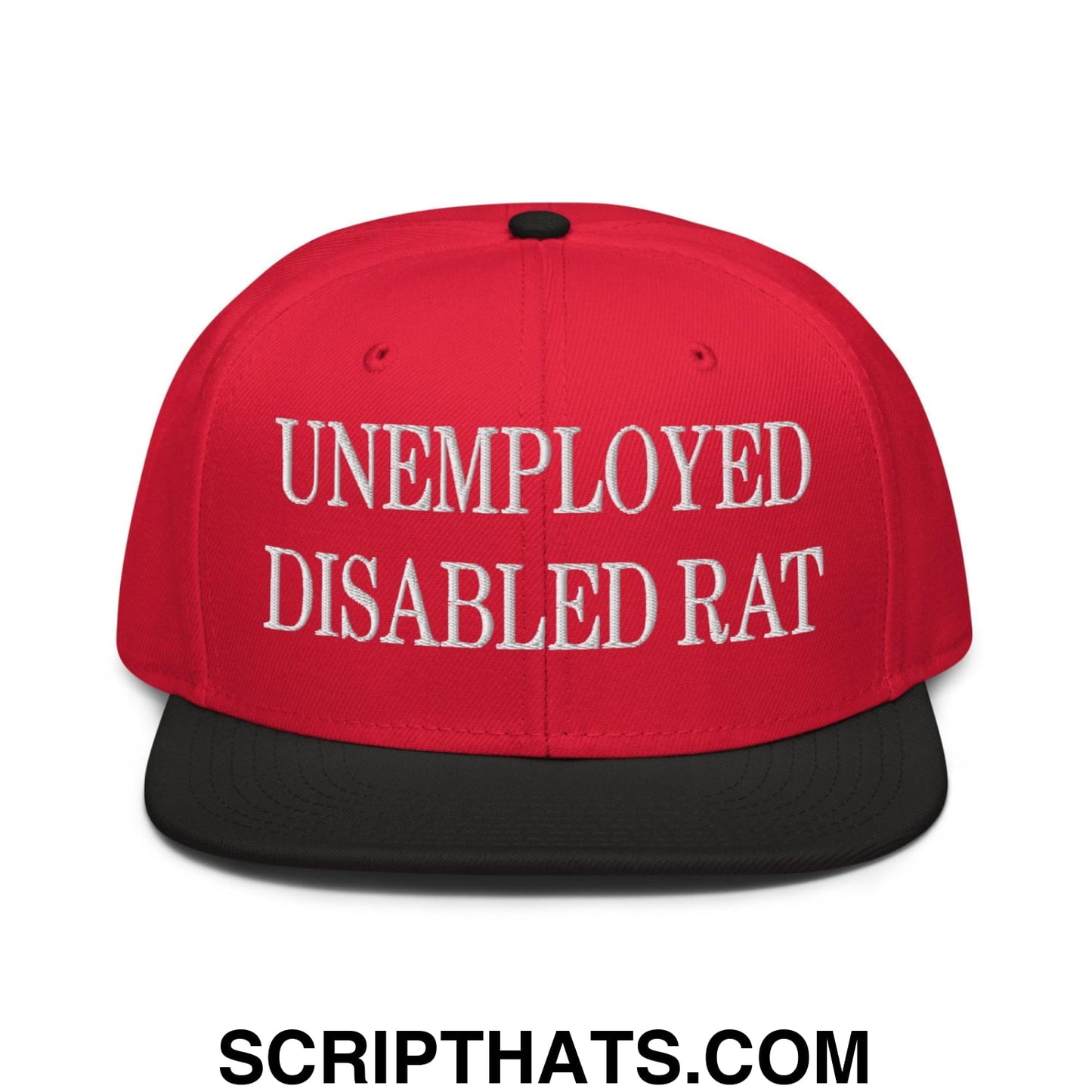 Unemployed Disabled Rat Embroidered Flat Brim Bill Snapback Hat Black Red Red