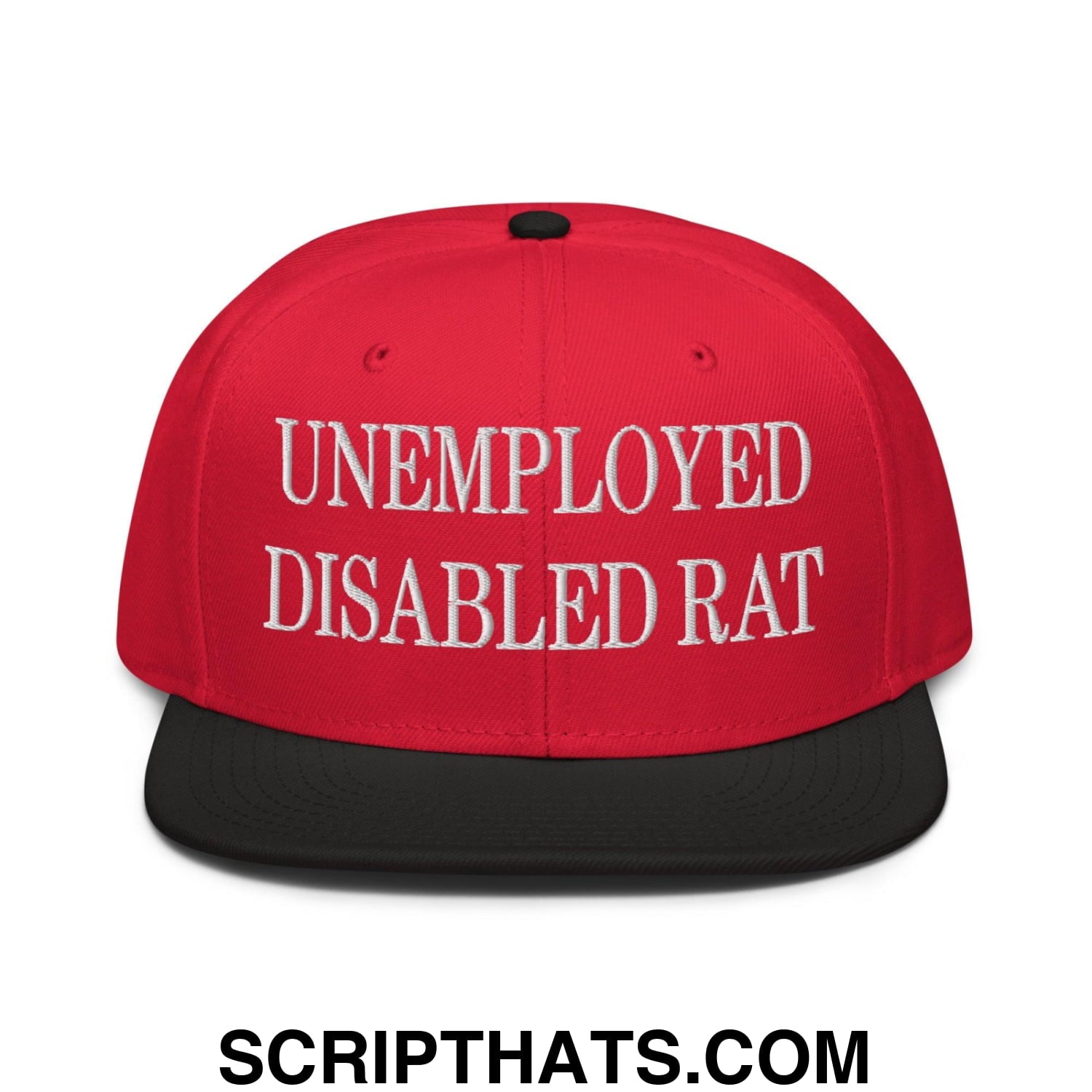 Unemployed Disabled Rat Embroidered Flat Brim Bill Snapback Hat Black Red Red
