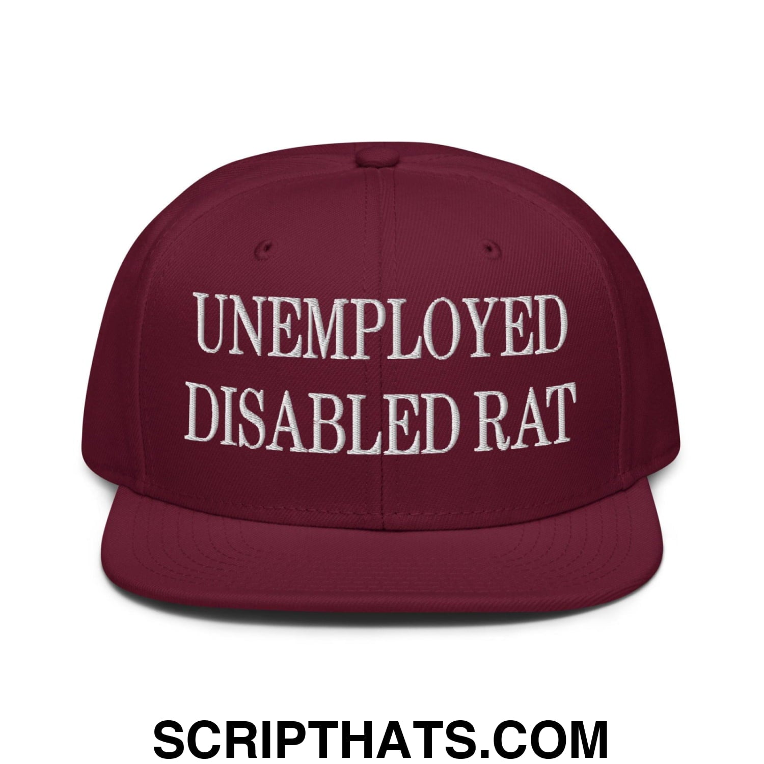 Unemployed Disabled Rat Embroidered Flat Brim Bill Snapback Hat Burgundy maroon