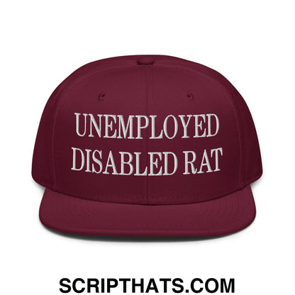 Unemployed Disabled Rat Embroidered Flat Brim Bill Snapback Hat Burgundy maroon