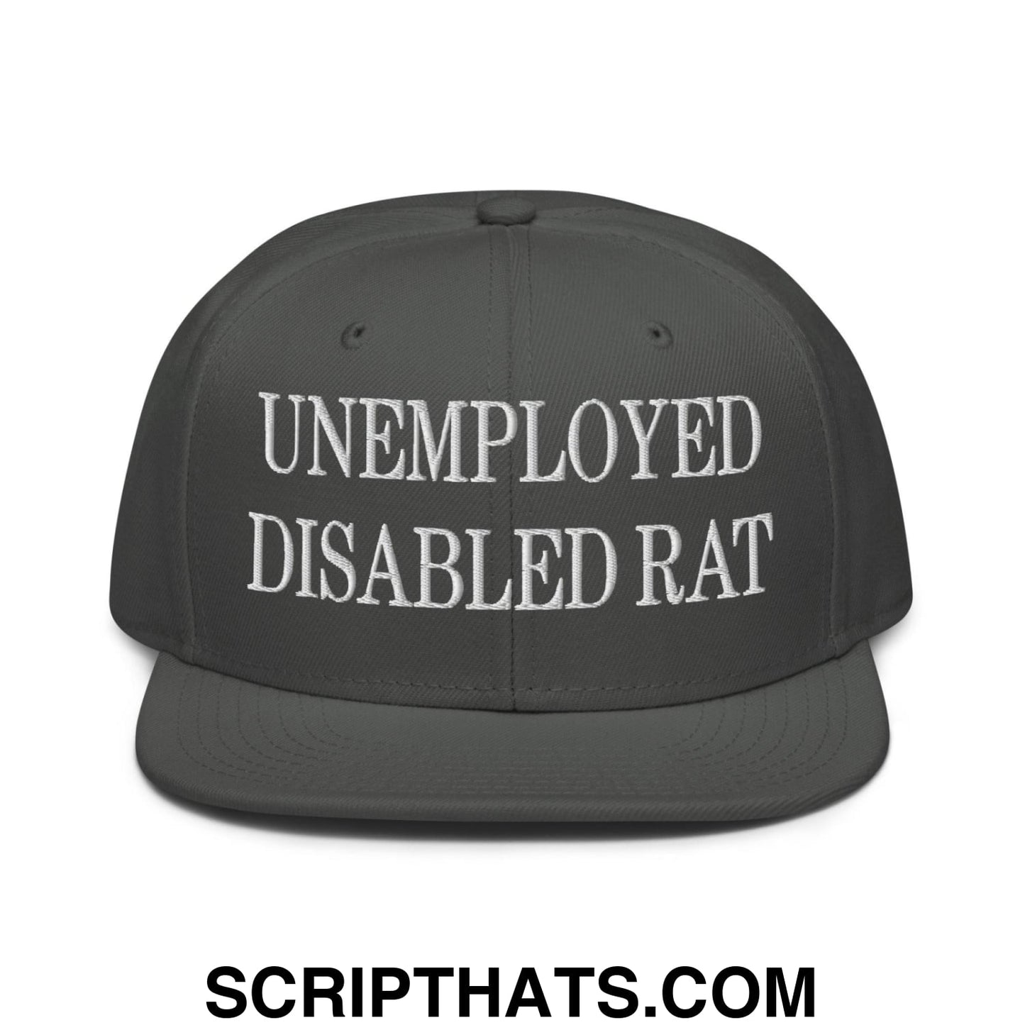 Unemployed Disabled Rat Embroidered Flat Brim Bill Snapback Hat Charcoal gray