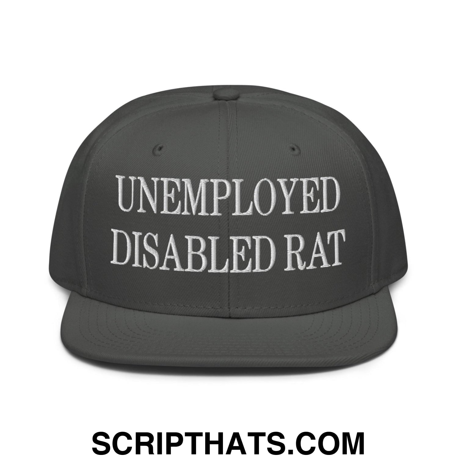 Unemployed Disabled Rat Embroidered Flat Brim Bill Snapback Hat Charcoal gray