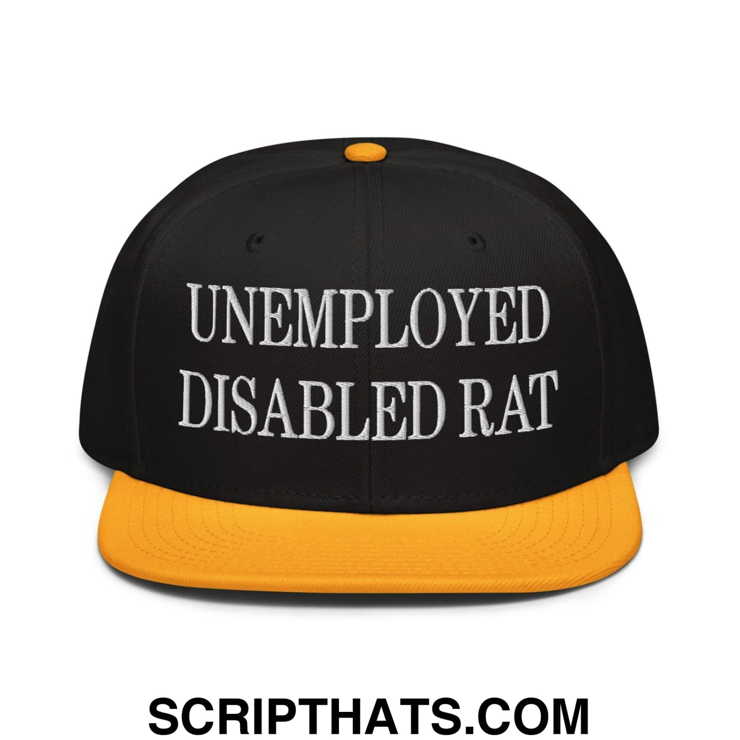 Unemployed Disabled Rat Embroidered Flat Brim Bill Snapback Hat Gold Black Black