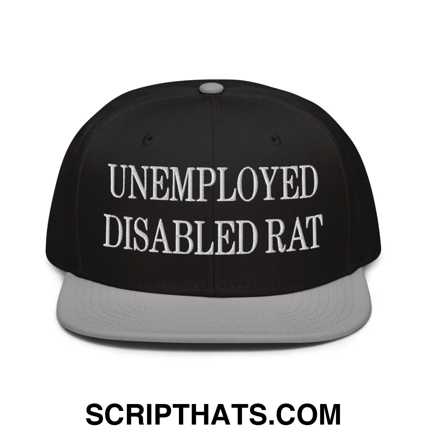 Unemployed Disabled Rat Embroidered Flat Brim Bill Snapback Hat Gray Black Black