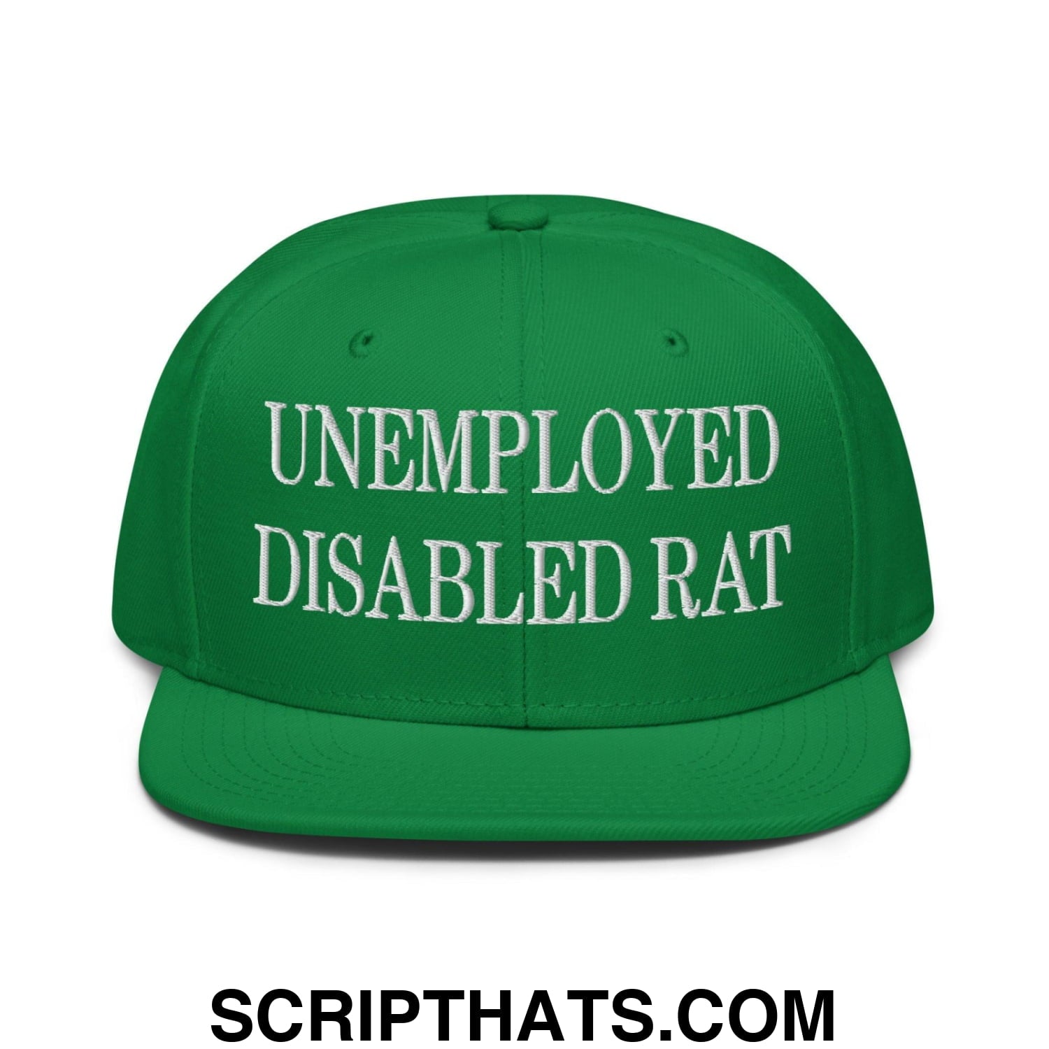 Unemployed Disabled Rat Embroidered Flat Brim Bill Snapback Hat Kelly Green