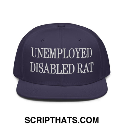 Unemployed Disabled Rat Embroidered Flat Brim Bill Snapback Hat Navy blue