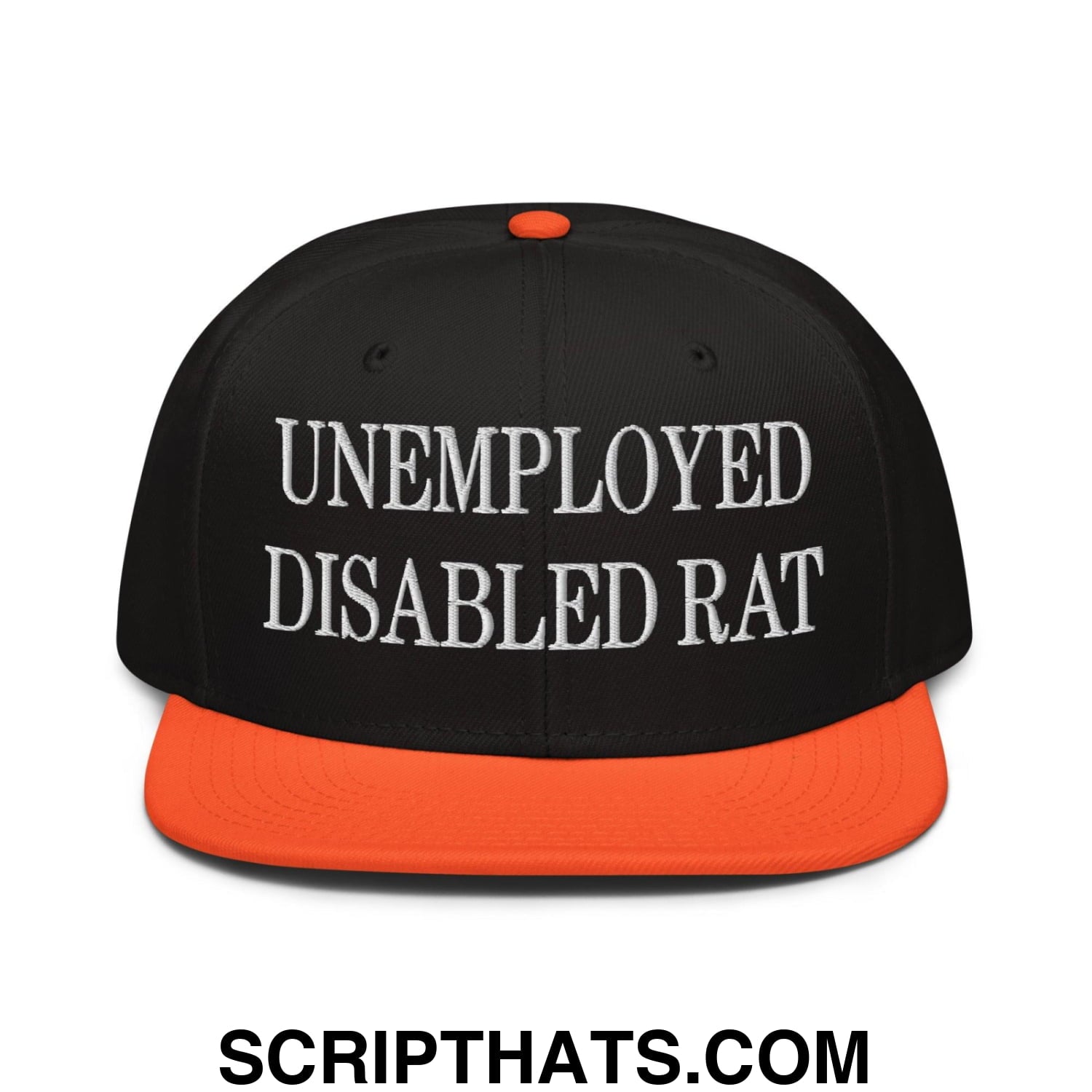 Unemployed Disabled Rat Embroidered Flat Brim Bill Snapback Hat Orange Black Black