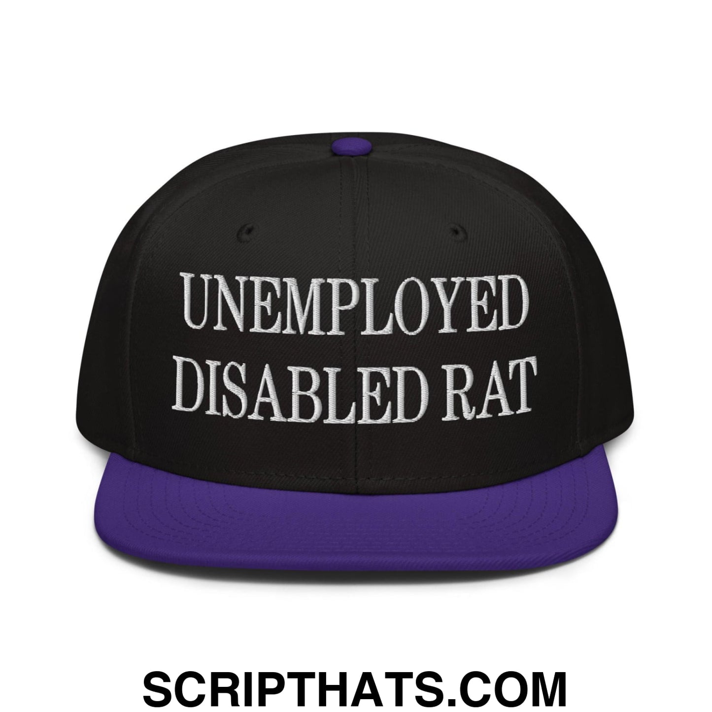 Unemployed Disabled Rat Embroidered Flat Brim Bill Snapback Hat Purple Black Black