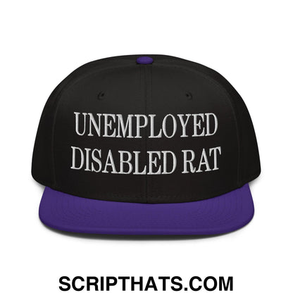 Unemployed Disabled Rat Embroidered Flat Brim Bill Snapback Hat Purple Black Black