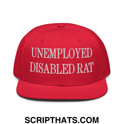 Unemployed Disabled Rat Embroidered Flat Brim Bill Snapback Hat Red