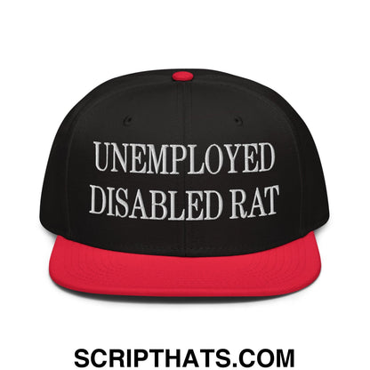 Unemployed Disabled Rat Embroidered Flat Brim Bill Snapback Hat Red Black Black