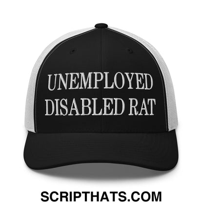 Unemployed Disabled Rat Embroidered Mesh Trucker Hat Black White