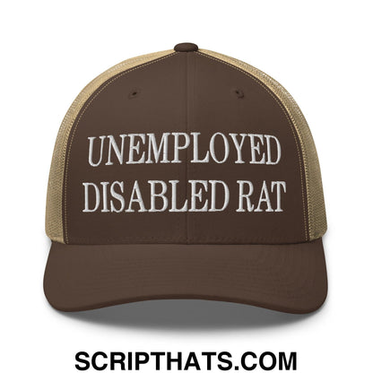 Unemployed Disabled Rat Embroidered Mesh Trucker Hat Brown Khaki