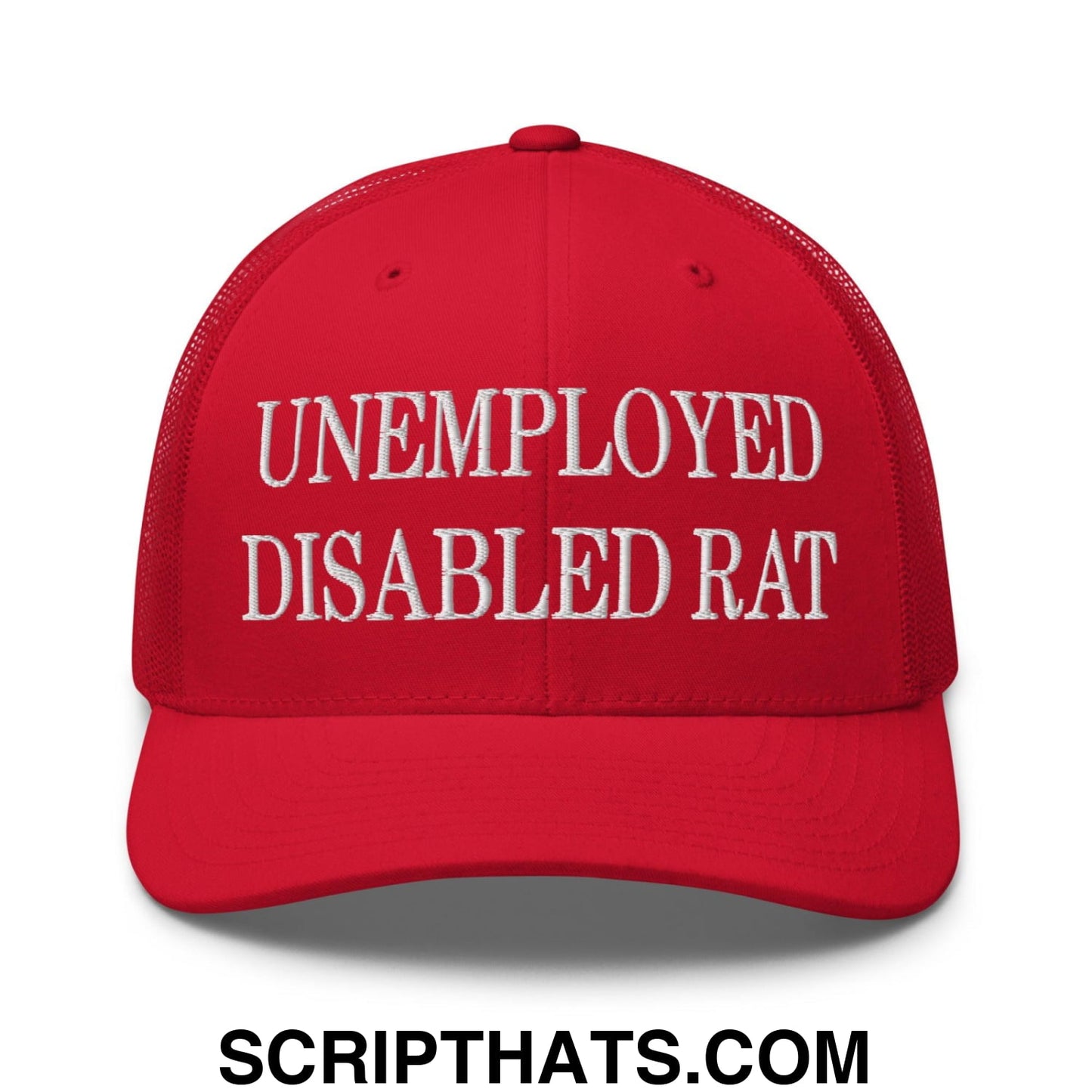 Unemployed Disabled Rat Embroidered Mesh Trucker Hat Red