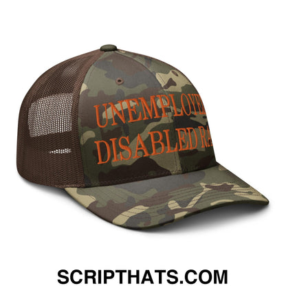 Unemployed Disabled Rat Embroidered Orange Camo Trucker Hat Camo Brown
