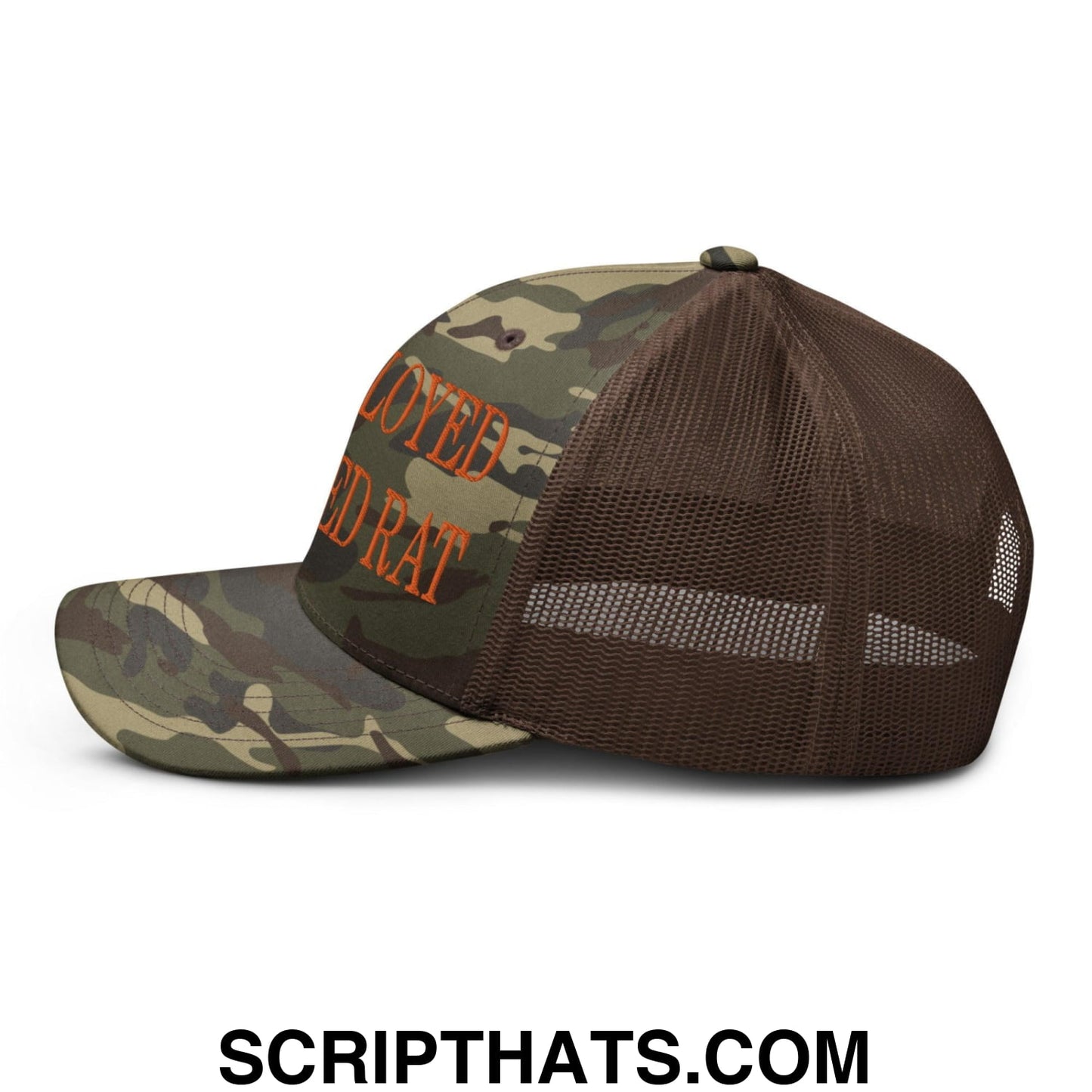 Unemployed Disabled Rat Embroidered Orange Camo Trucker Hat Camo Brown