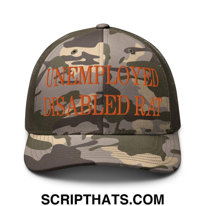 Unemployed Disabled Rat Embroidered Orange Camo Trucker Hat Camo Olive