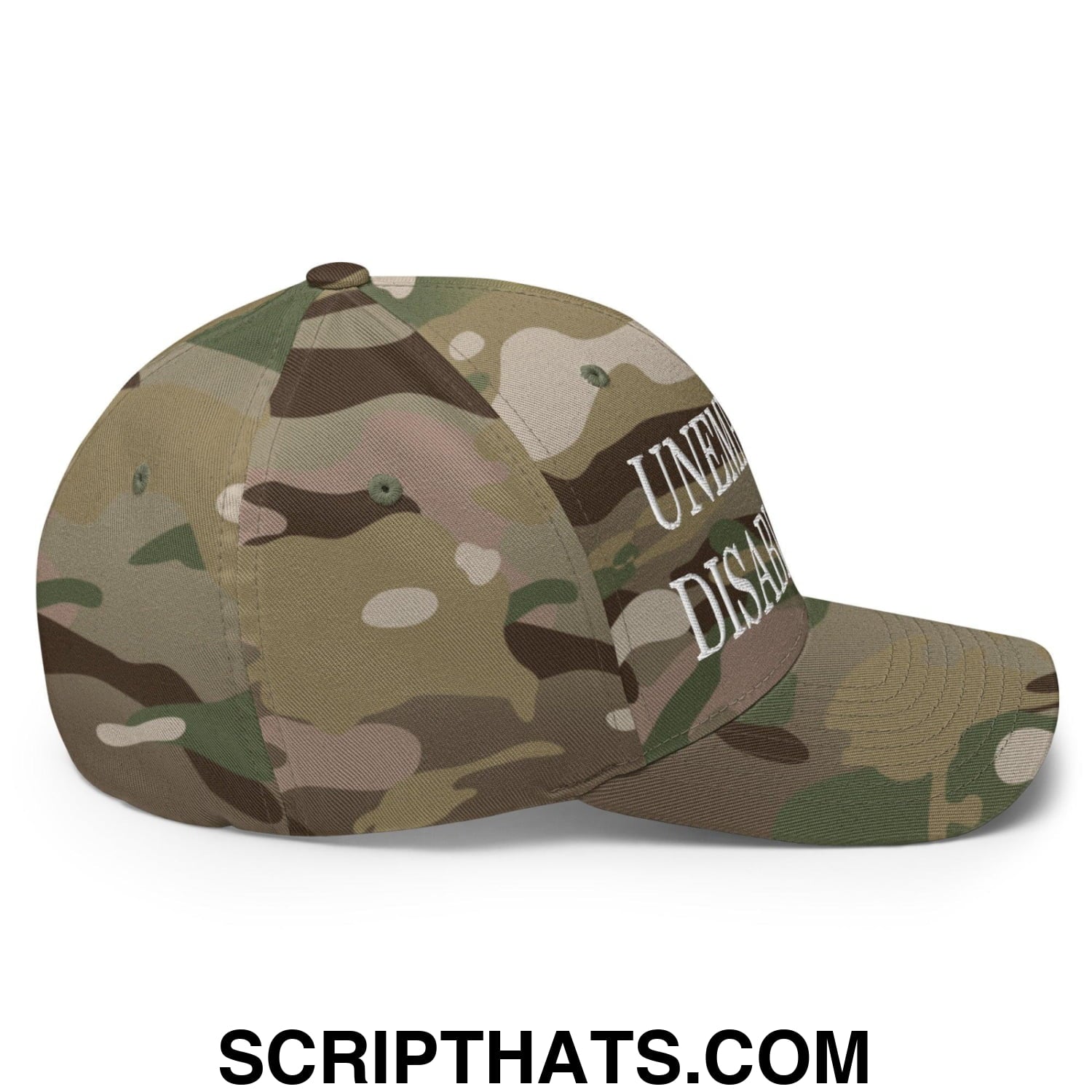Unemployed Disabled Rat Embroidered Stretch Fit Baseball Hat Multicam Green