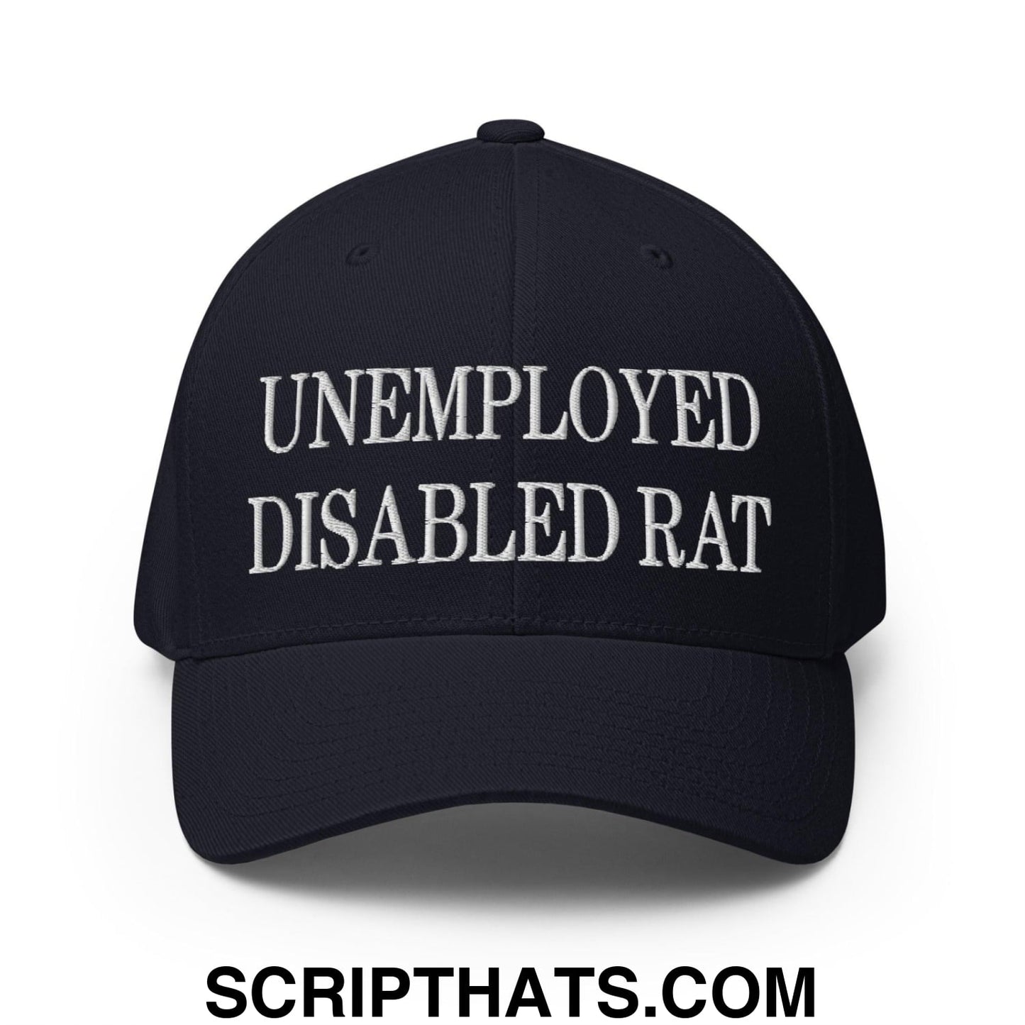 Unemployed Disabled Rat Embroidered Stretch Fit Baseball Hat Dark Navy