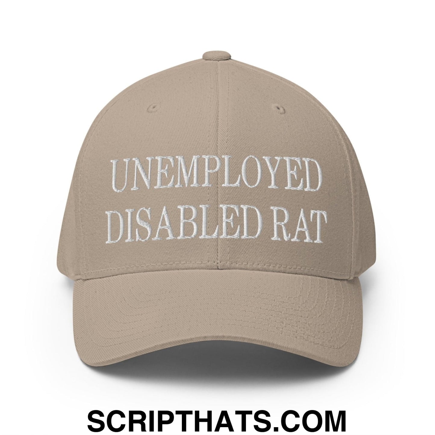 Unemployed Disabled Rat Embroidered Stretch Fit Baseball Hat Khaki