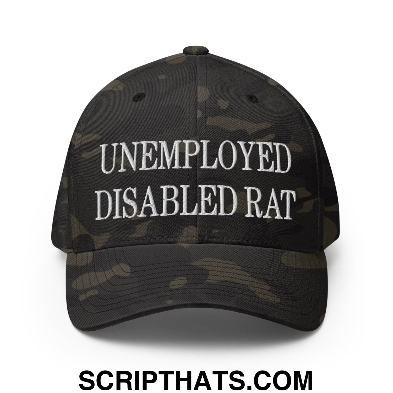 Unemployed Disabled Rat Embroidered Stretch Fit Baseball Hat Multicam Black