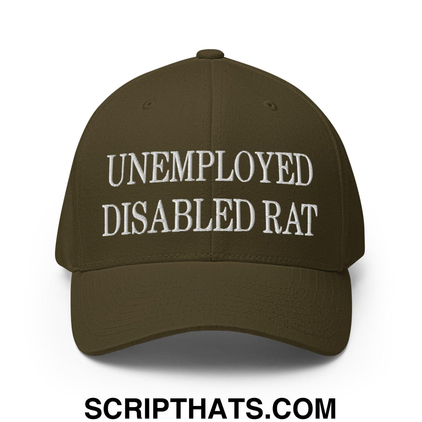 Unemployed Disabled Rat Embroidered Stretch Fit Baseball Hat Olive