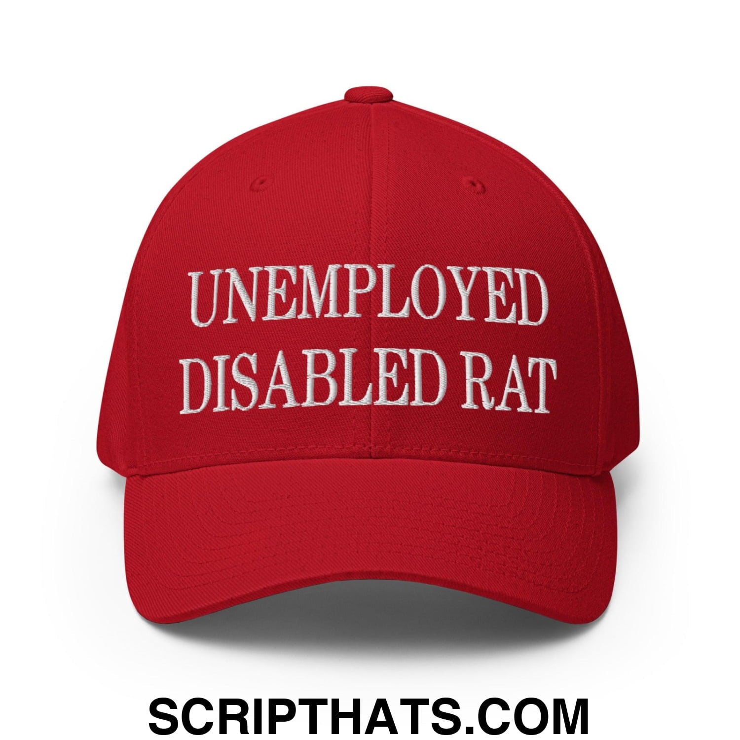 Unemployed Disabled Rat Embroidered Stretch Fit Baseball Hat Red