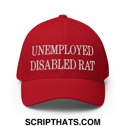 Unemployed Disabled Rat Embroidered Stretch Fit Baseball Hat Red