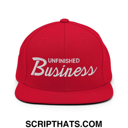 Unfinished Business Vintage Sports Script Snapback Hat Red