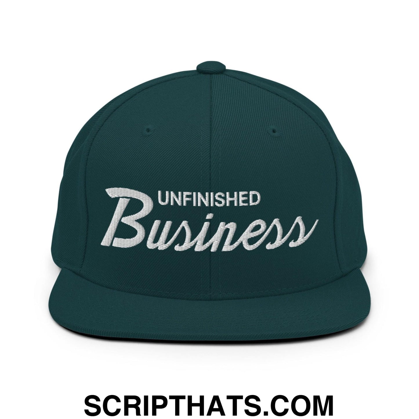 Unfinished Business Vintage Sports Script Snapback Hat Spruce