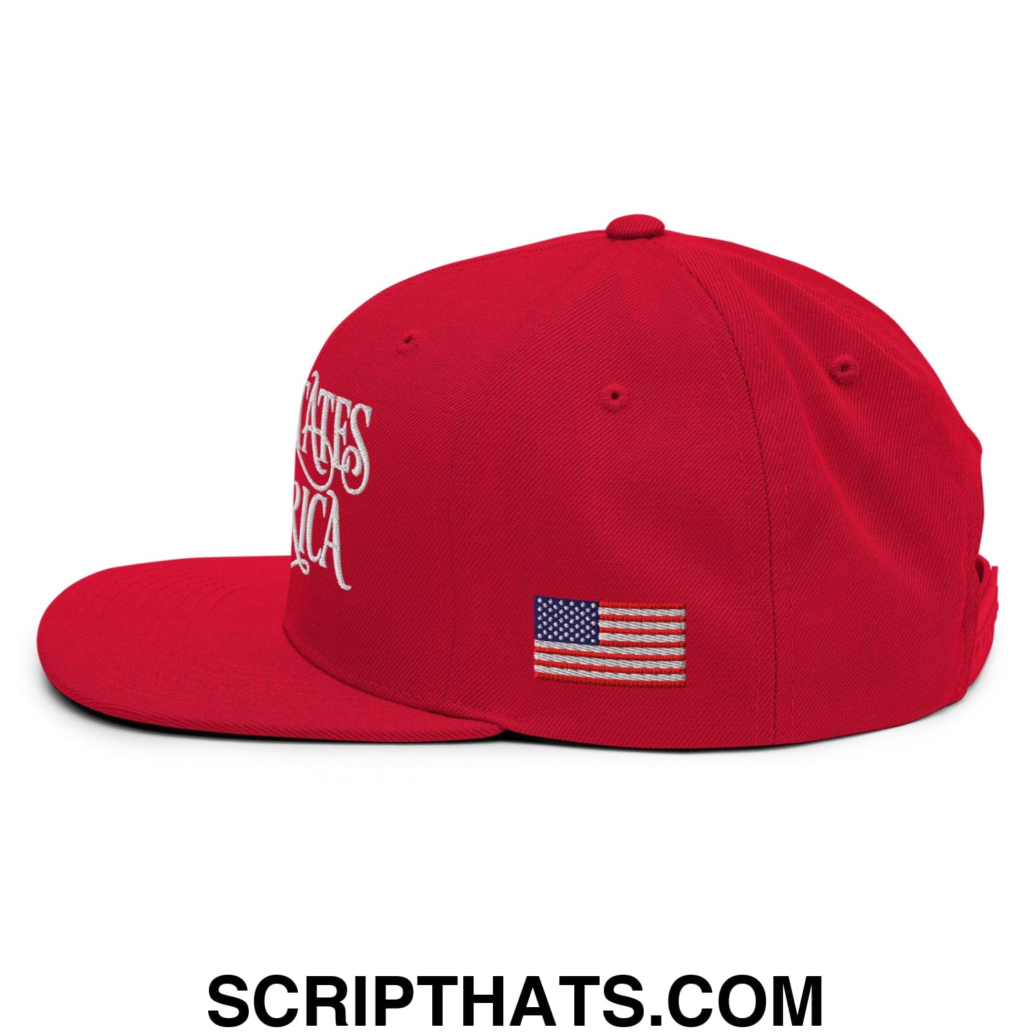 United States of America Embroidered Flat Bill Brim Snapback Hat Red