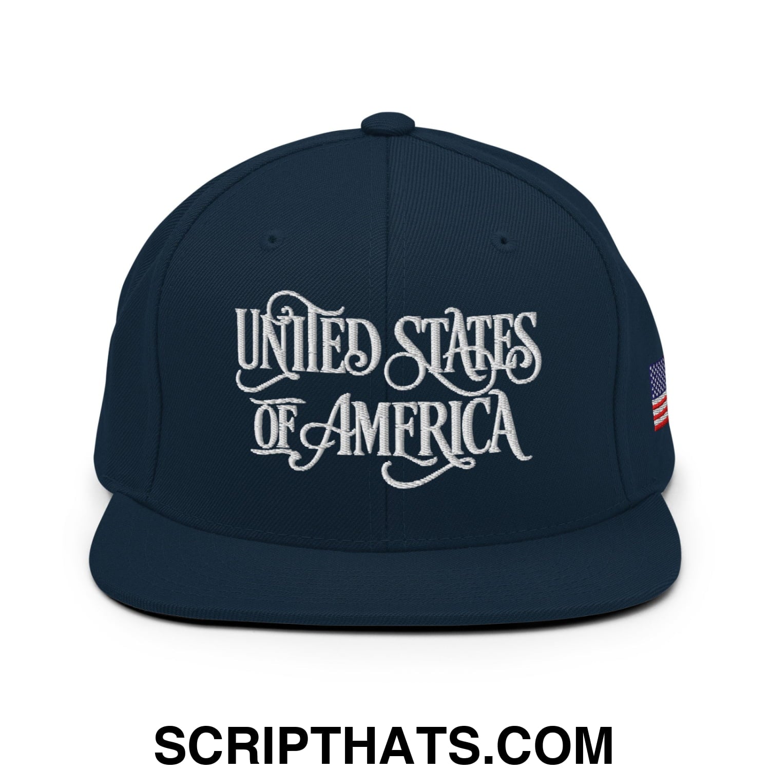United States of America Embroidered Flat Bill Brim Snapback Hat Dark Navy