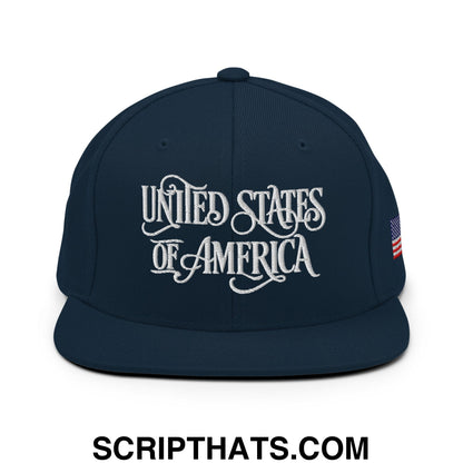 United States of America Embroidered Flat Bill Brim Snapback Hat Dark Navy