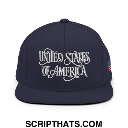 United States of America Embroidered Flat Bill Brim Snapback Hat Navy