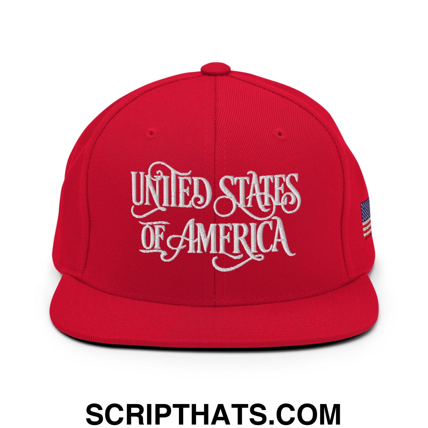 United States of America Embroidered Flat Bill Brim Snapback Hat Red