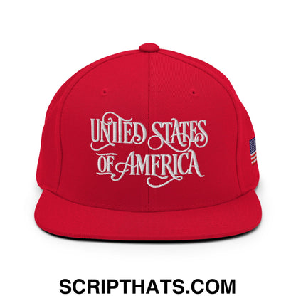 United States of America Embroidered Flat Bill Brim Snapback Hat Red