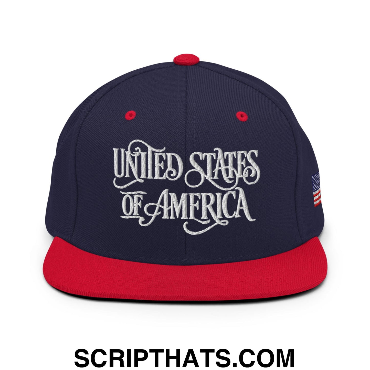 United States of America Embroidered Flat Bill Brim Snapback Hat Navy Red