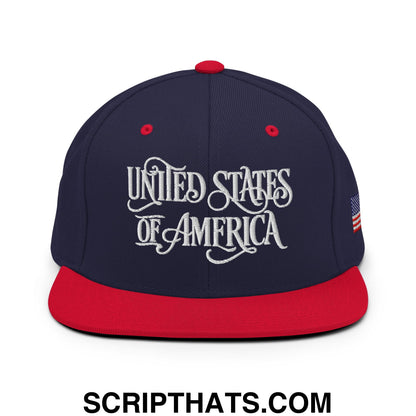 United States of America Embroidered Flat Bill Brim Snapback Hat Navy Red