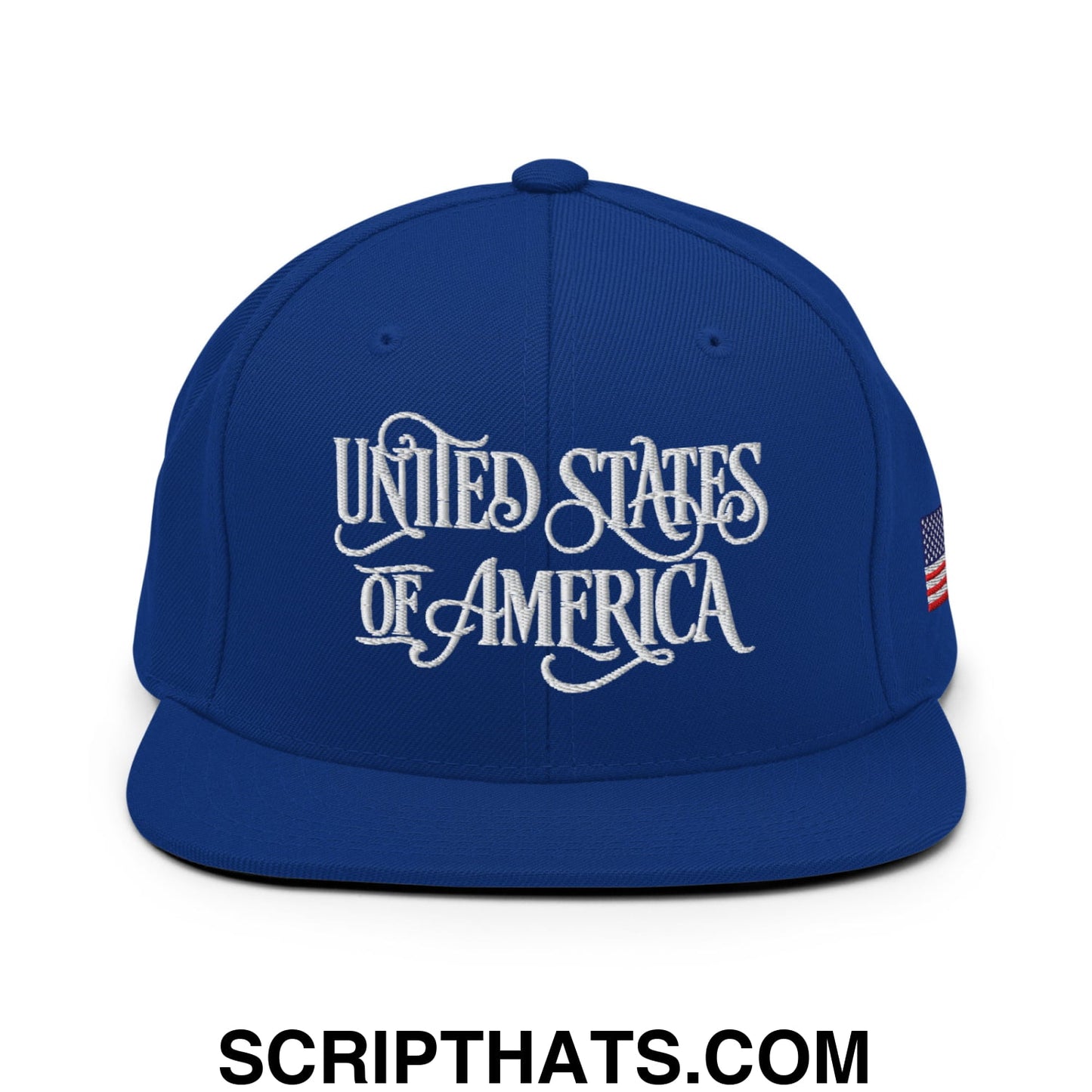 United States of America Embroidered Flat Bill Brim Snapback Hat Royal Blue