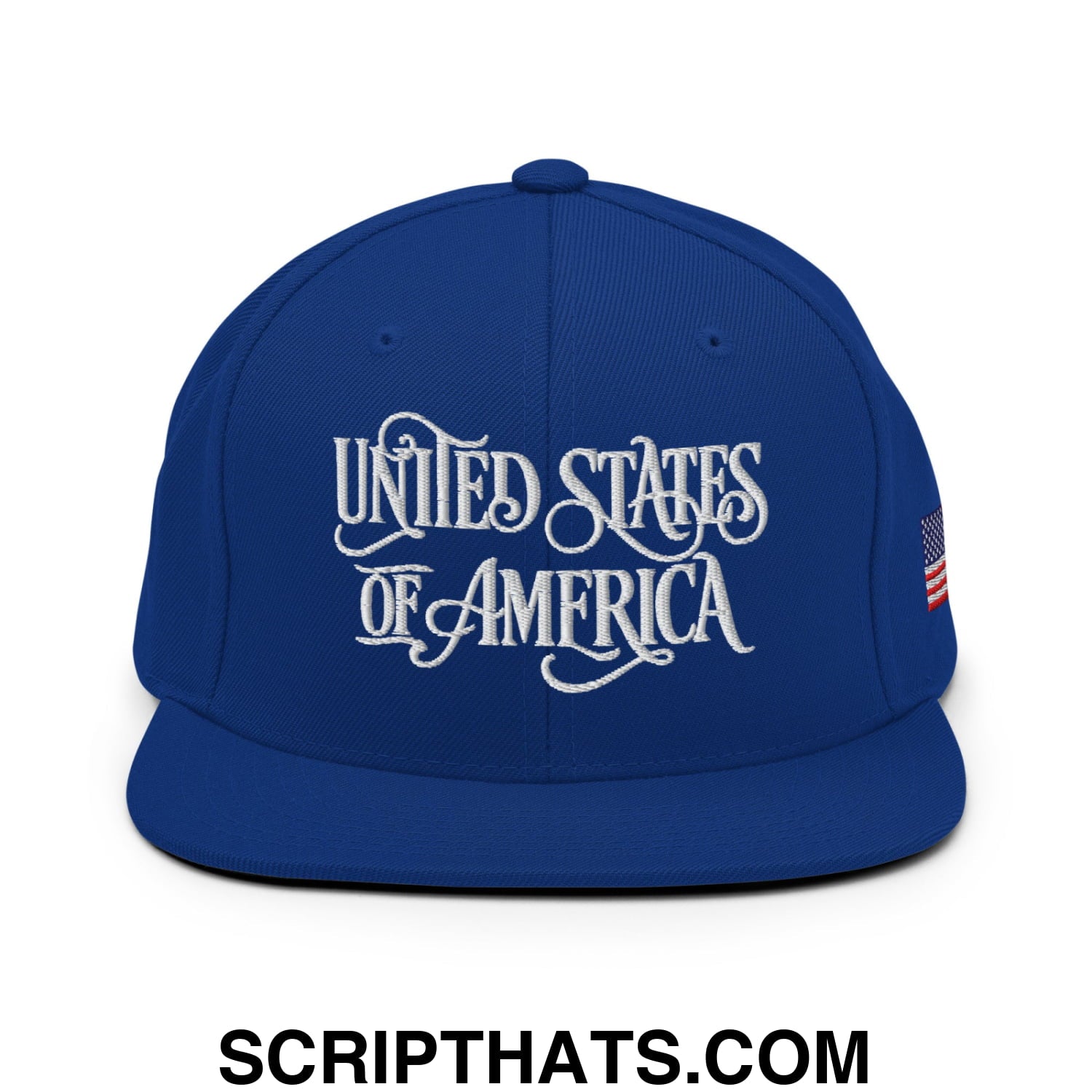 United States of America Embroidered Flat Bill Brim Snapback Hat Royal Blue