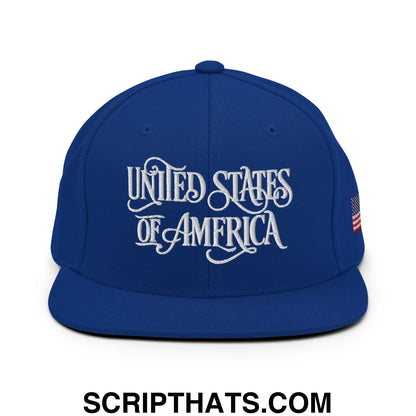 United States of America Embroidered Flat Bill Brim Snapback Hat Royal Blue