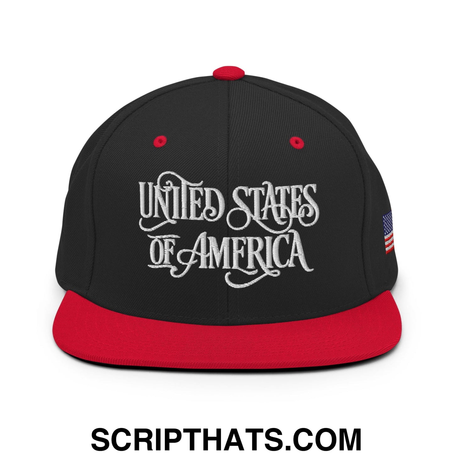United States of America Embroidered Flat Bill Brim Snapback Hat Black Red