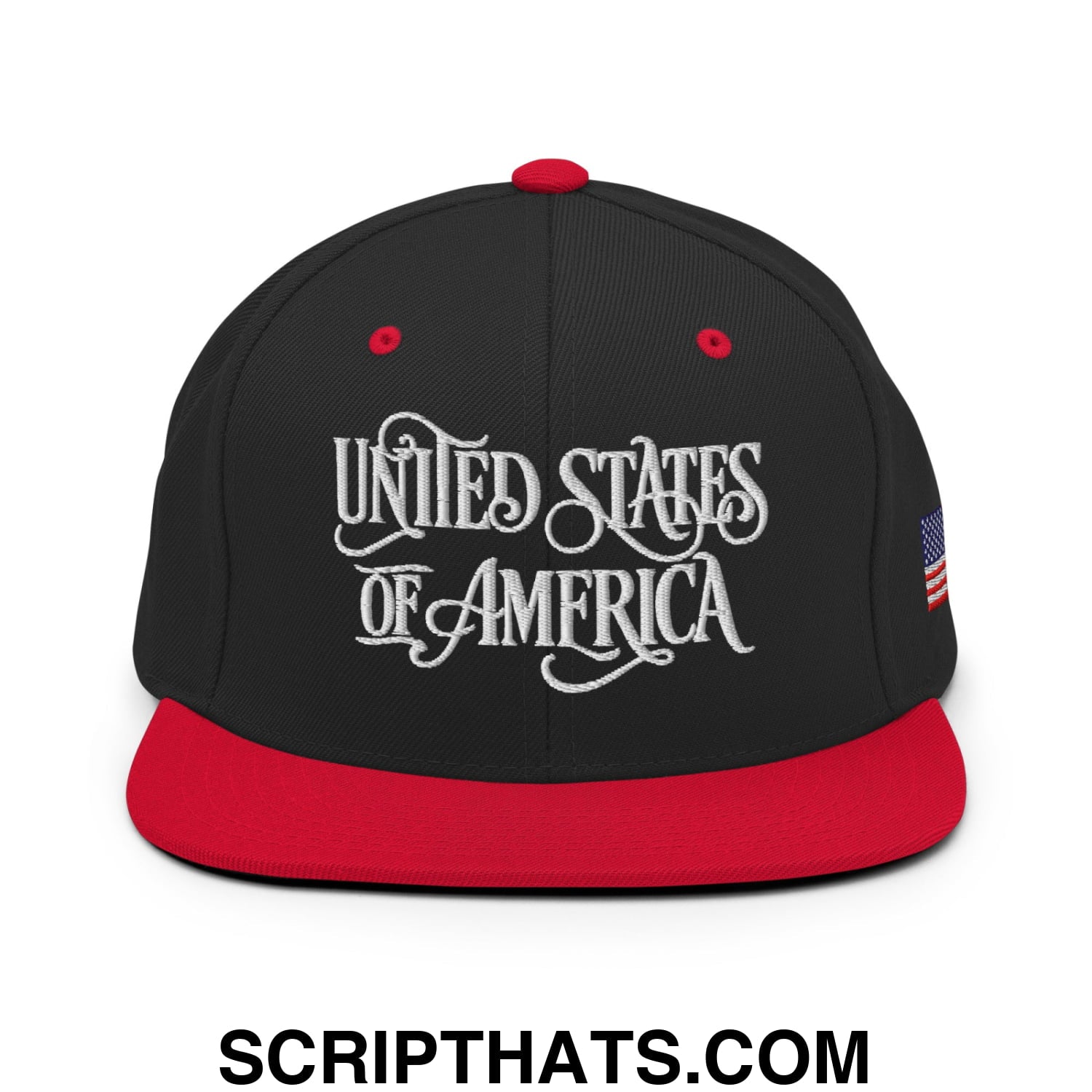 United States of America Embroidered Flat Bill Brim Snapback Hat Black Red