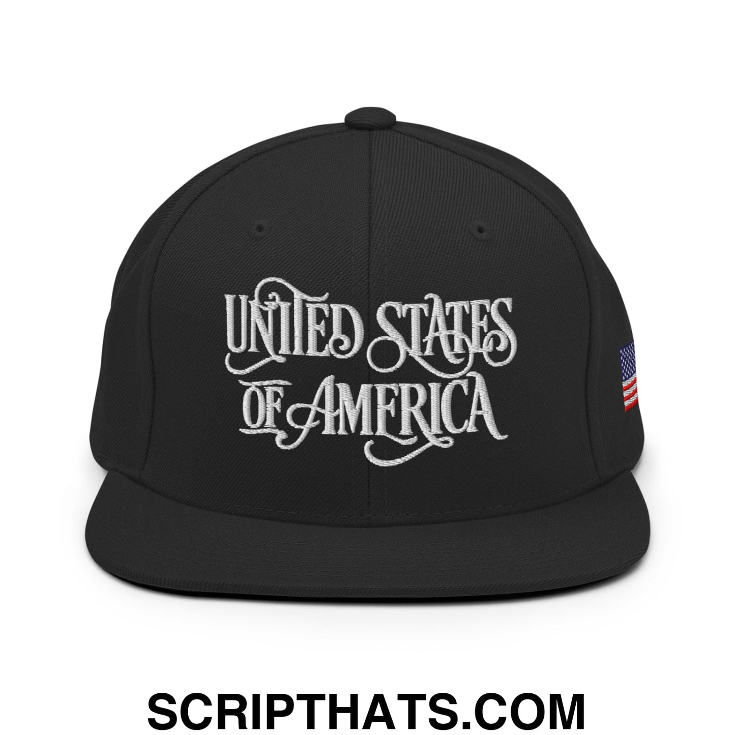 United States of America Embroidered Flat Bill Brim Snapback Hat Black